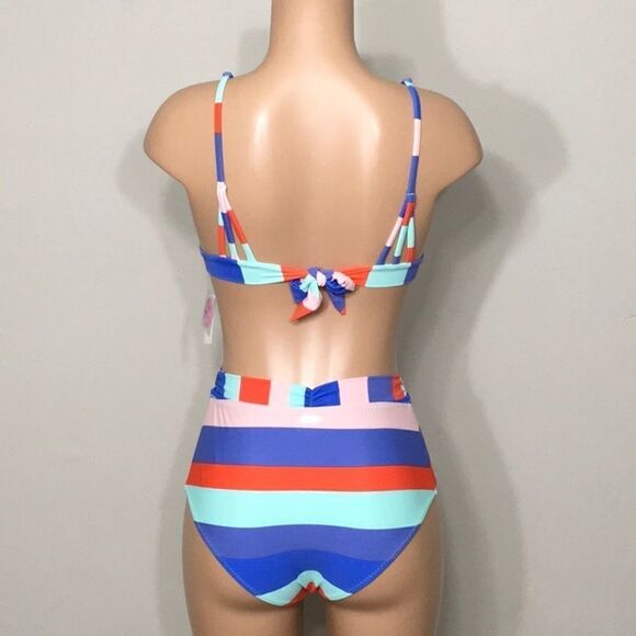 RAISINS stripe high waisted swimsuit. L-top/M-bottom. NWT - Picture 4 of 7